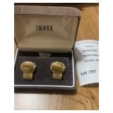 Swank Oval Tiger Eye Stone Cufflinks W:Gold Tone Mesh Wrap