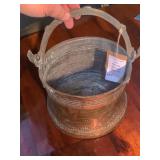 Turkish Hand-Hammered Copper Cooking Pot Cauldron W Handle
