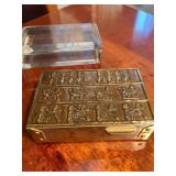 Turkish Metal Trinket Box W Ornate Ottoman Carvings & Lucite Vanity Box