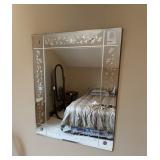 Venetian-Style Wall Mirror W:Hand Etched Floral Details, Beveled Edges & Corners
