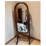 Wooden Mahogany Cheval Freestanding Full Length Swivel Oval Mirror