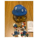 1980s Schleich Peyo Smurfs Mushroom Cottage & 4 Smurf Figurines