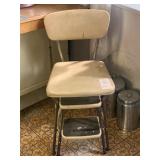 MCM Cosco Kitchen Stool W Chrome Frame, Vinyl Seat & Back, Pull Out Steps