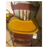 Vintage Hitchcock Wooden High Chair In Rare Yellow Red Color Combination 