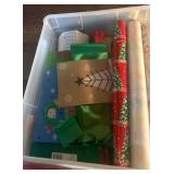 Wrapping Paper Rolls, Holiday Bags, Ribbon In Plastic Storage Bin