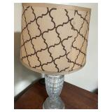 Vintage Textured Glass Table Lamp W Geometric Print Lamp Shade