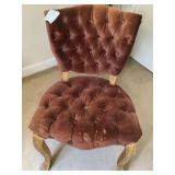 Vintage Tufted Velvet Upholstered Accent Boudoir Chair W Curved Wooden Legs