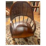 Vintage Wooden Rolling Armchair W Woven Cane Backrest 