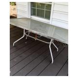 Rectangular Outdoor Patio Table W Tempered Glass Top & Umbrella Hole