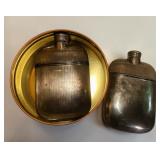 Antique Monogrammed Sterling Silver Hip Flasks & Metal Coal Bucket