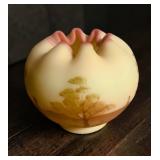Fenton Scenic Burmese Glass Rose Bowl Vase