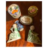 Lady Figurines, Small Vase, Lidded Jar Box Lot