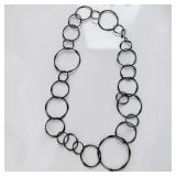 1986 Sterling Silver Black Interlocked Linked Circle Necklace