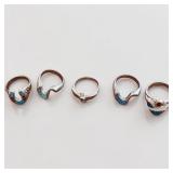 Navajo Style Sterling Silver Crushed Turquoise Inlay Rings (Lot of 5)