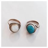 Navajo-Style Turquoise Sterling Silver Ring & Sterling Silver Moonstone Ring