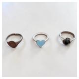 Silver Signet Ring (Size 8.5), Light Blue Chalcedony Stone Heart Ring (Size 5.5)