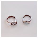 Sterling Silver Lovers Knot Infinity Ring & Wave-Shaped Ring W Channel Of Stones (1)