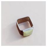 Sterling Silver Modernist Square Band Ring W Square Light Green Stone 