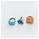 Turquoise & Crystal Dome Robins Egg Ring, Zuni-Style Turquoise Cluster Ring (1)