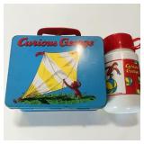 1997 Schylling Curious George Blue Metal Lunch Box & Thermos (1) (1)