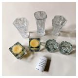 Crystal Lot - Ice Cube Crystal Glass Candle Holders, Lotus-Style Candle Holders