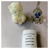 Fenton Art Glass White Satin Bear, Fenton Glass Bell W Hand-Painted Butterfly