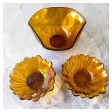 Indiana Glass Amber Tri-Top Fruit Centerpiece Bowl