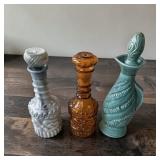 Jim Beam Bourbon Marbled, Turquoise & Amber Slag Glass Decanter Set of 3