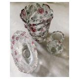 Mikasa Bella Rosa Pink Rose Crystal Vase, Oval Bowl & Votive Candle Holder Set (1)