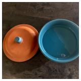 Himark Terracotta Chip Bowl W Turquoise Glazed Interior & Lid Made in Portugal