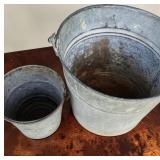 Galvanized Metal Buckets Pails (1 Large, 1 Small)