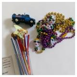 Swizzle Sticks & Cocktail Stirrers, Jester Mask Mardi Gras Bead Necklaces