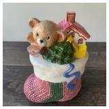 Enesco Christmas 2-Piece Ceramic Teddy Bear Stocking Christmas Cookie Jar