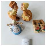 Figurine Lot - Flambro Bisque Porcelain Dutch Girl Bell, Napco Dutch Boy & Girl