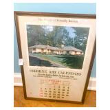 1958 Framed Osborne Art Calendar Featuring Illustration of a MCM Home