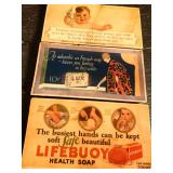 Cardboard Ad Signs For Ivory Soap, Lux Soap, Lifebuoy Health Soap