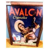 Framed 1940s Western-Themed Advertising Poster for Avalon Cigarettes 