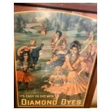 Framed Antique Diamond Dyes Advertisement Victorian-Rra Scene of Children