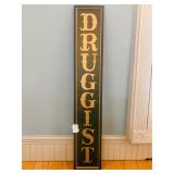 Framed Wood Vertical Gilded Letter Druggist Pharmacy Advertising Sign