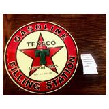 Tin Replica Texaco Gasoline Filling Station Round Advertising Sign