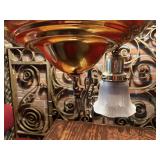 Art Deco Pan Brass Chandelier & Ribbed Glass Shades (Extra Shades)