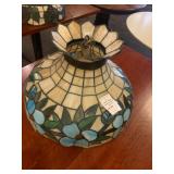 Tiffany-Style Leaded Stained Glass Pendant Ceiling Light W:Blue & White Flowers