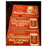 Prohibition Era Anheuser-Busch Cardboard Ad Signs Budweiser Real Hop-Malt Syrup