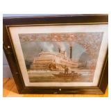 Framed 1960 Lithograph Art Print Riverboat Haplaud by illustrator Jack Woodson