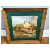 Wood Framed Lithographic Art Historic View of Brevoort Estate in Manhattan, NYC 