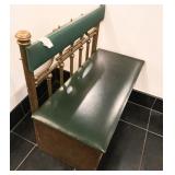 Green Vinyl Restaurant Bench W Wood Base & Brass Back (1)