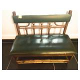Green Vinyl Restaurant Bench W Wood Base & Brass Back (2)