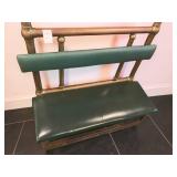 Green Vinyl Restaurant Bench W Wood Base & Brass Back