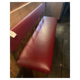 Red Vinyl Restaurant Bench W Wood Base & Brass Back