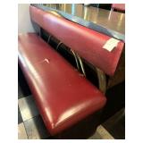 Red Vinyl Restaurant Bench W Wood Base & Brass Back (1)